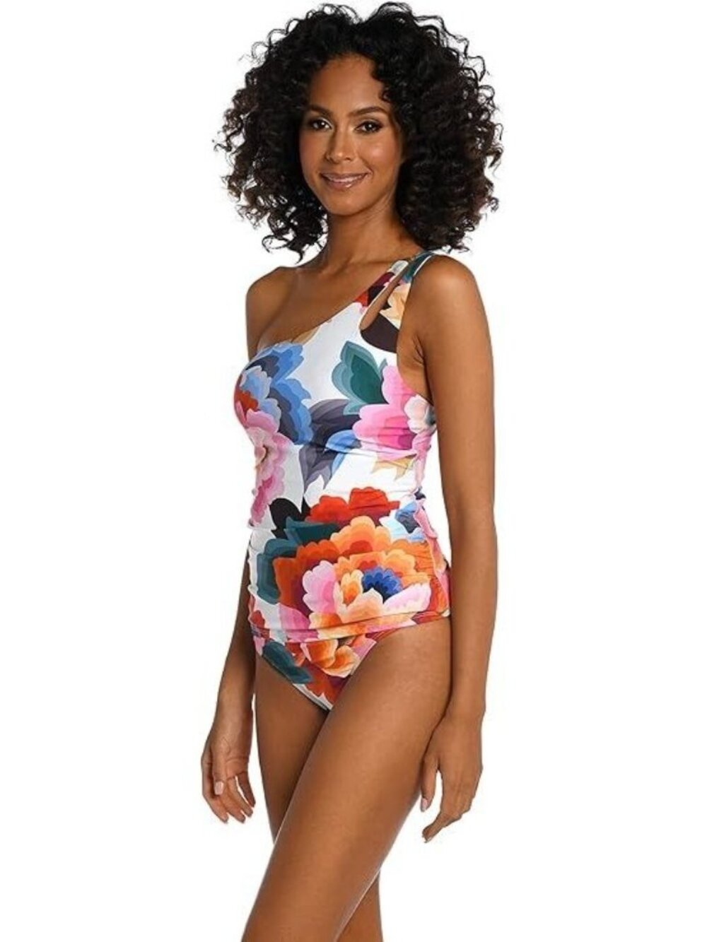 La Blanca Island Goddess One Shoulder Keyhole Tankini Swimsuit Floral Rhythm 16